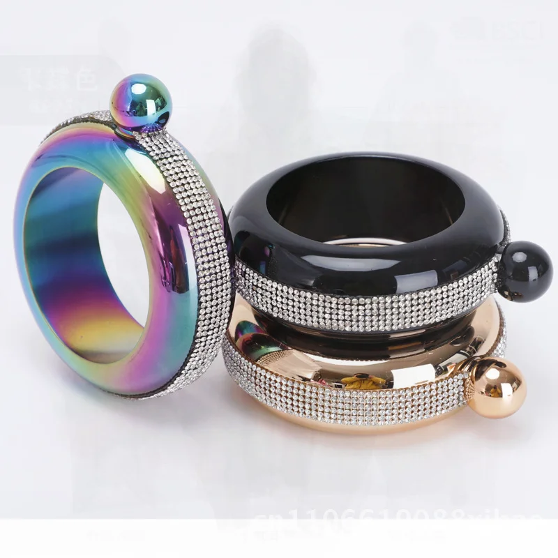 

Женский браслет из нержавеющей стали 304, колба с бриллиантами, 3,5 унции, круглая серебряная бутылка для ликера, винтажный стиль со стразами