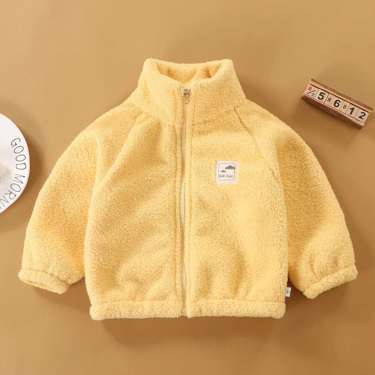 2026 Autumn Winter Children Plush Coat Baby Boys Girls Color Blocked Zipper Long Sleeve Top Kids Casual Warm Jacket Outerwear 3