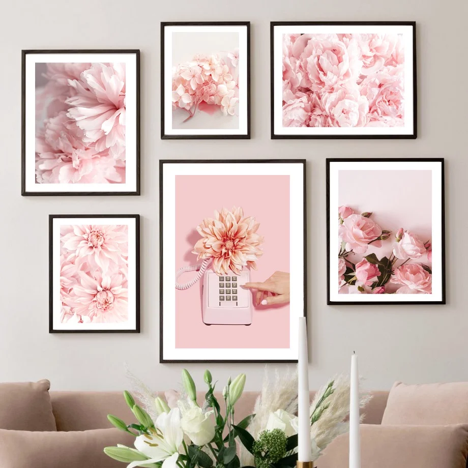 Spring Bloom Pink Rose Peony Flower Door Wall Art Canvas Painting Nordic Posters Prints Wall Pictures For Living Room Decor