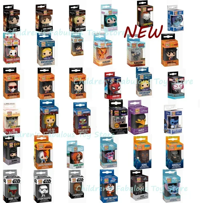 Funko POcket Keychains 2026 Dragon Ball Star Keychain wars Spiderman Titan Levi Toy STITCH Rick Kurama Todoroki Figure Toys