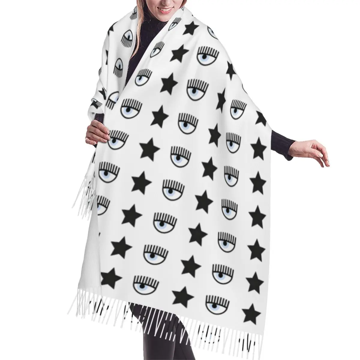 

Custom Ferragnis Chiara Scarf Wrap for Women Long Winter Fall Warm Tassel Shawl Unisex Scarves