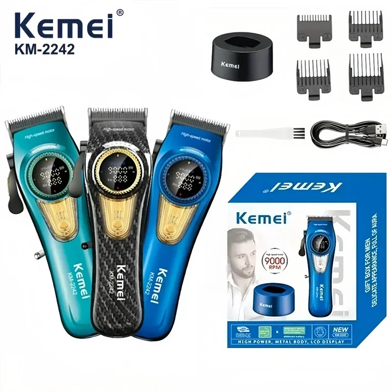 

Kemei KM 2242 Professional Hair Clipper High Speed Brushless Motor, Adjustable LCD Trimmer for Barber Styling