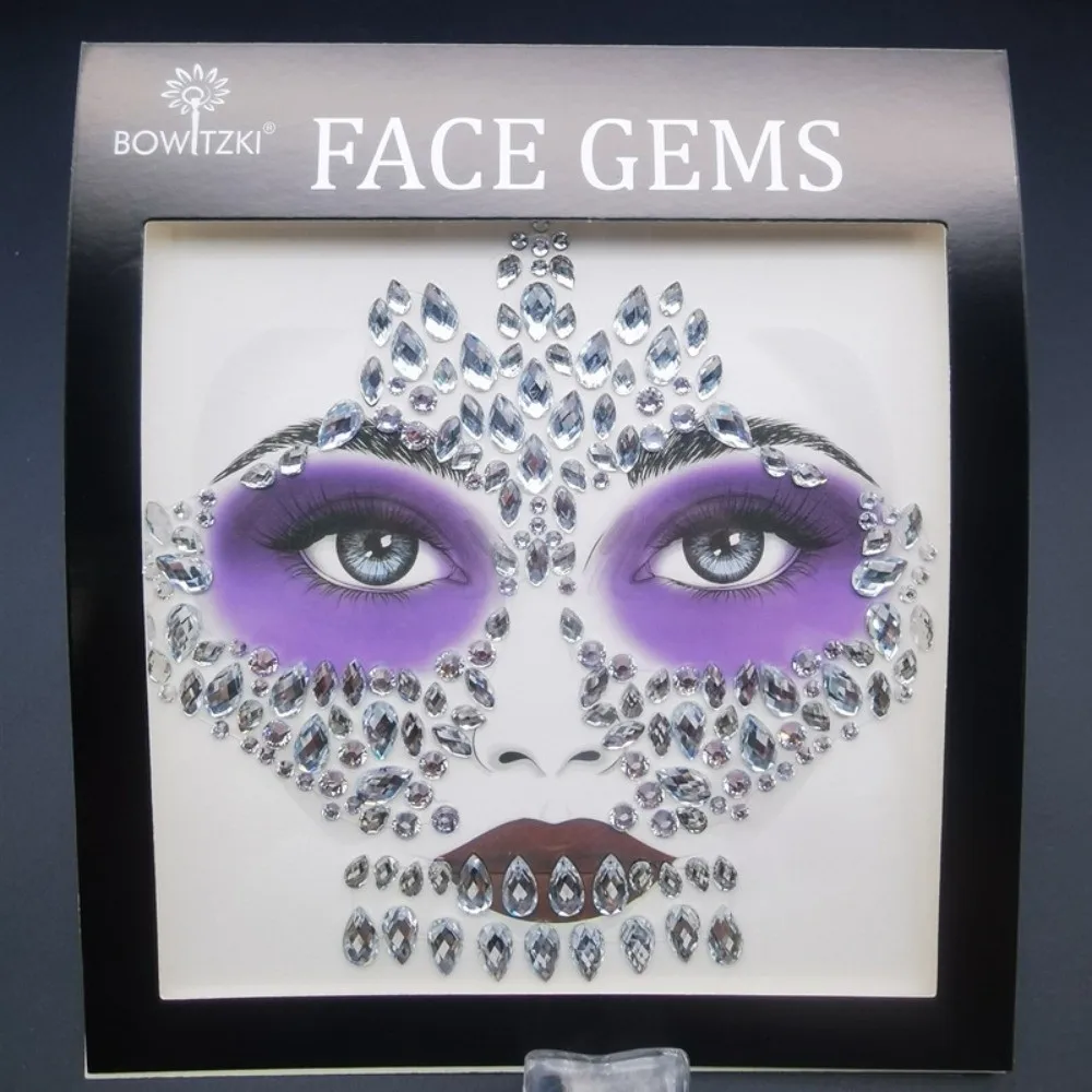 3D Resin Face Rhinestone Sticker Shiny Clown Makeup Halloween Fake Tattoo Colorful Halloween Decor Jewelry Face Sticker Body Art