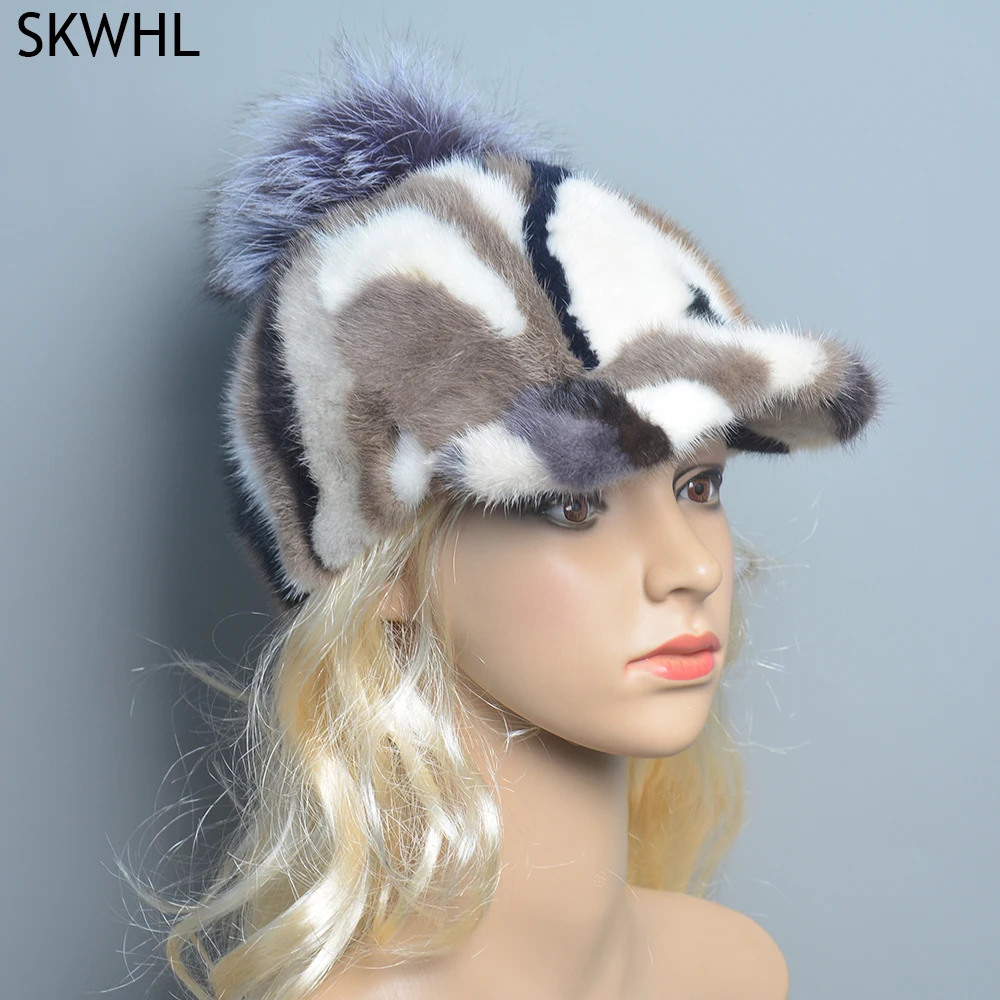 New Women Genuine Real Natural Mink Fur Hat Adult Handmade Warm Winter Baseball Cap Luxury Lady Elegant Stylish Warm Caps