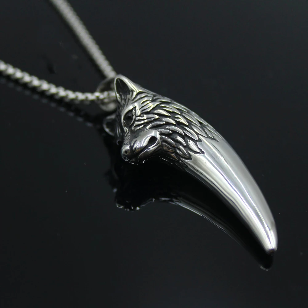 Punk Viking Wolf Tooth Pendant Necklace for Men Women Nordic Stainless Steel Wolf Necklace Biker Amulet Jewelry Gift Wholesale