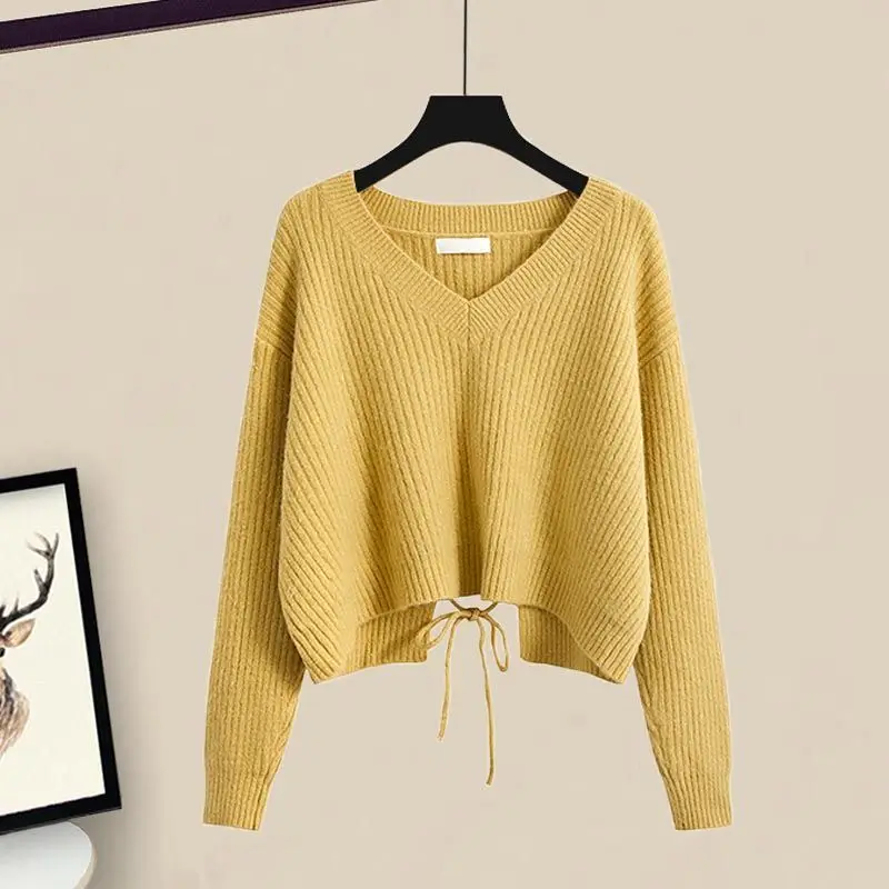 2024 Autumn/Winter Korean Edition New Fashionable High Waist Hollow Bow Tie Knitted Sweater Trendy