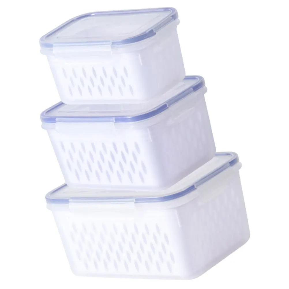 

3pcs Fresh Keeping Boxes Removable Colanders Stackable Food Containers For Fridge Vegetable Storage Container Fruit Vegetable