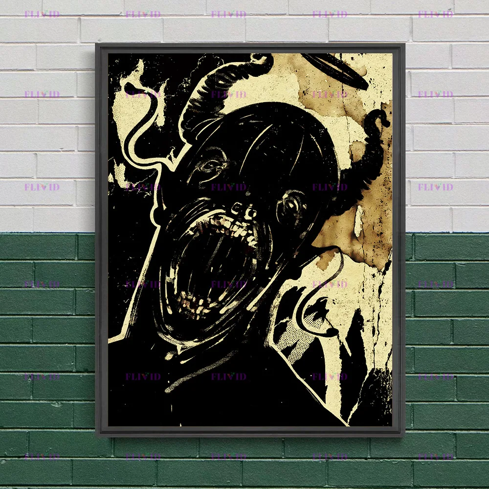 ：Gothic Horror Demon  Wall Art Canvas Painting,Dark Fantasy Evil Creature Posters Macabre Aesthetic Art Print for Living Room