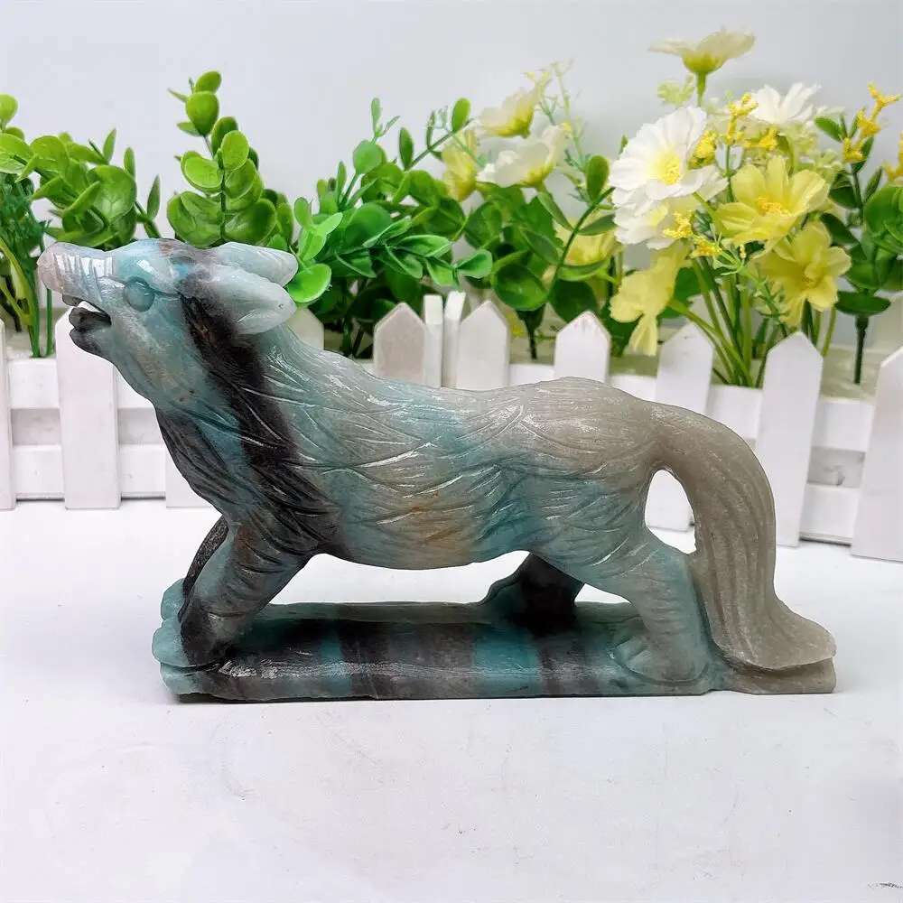Trolleite Quartz Wolf Carving - Polished Natural Healing Figurine Home Decor Animal Craft Gift