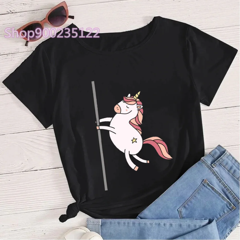 Just Pole It T-shirts Women Printd Letter Tshirt Women\'s Short Sleeve Fashion Pole Dance Tops Streetwear Cute Unicorn T-shirt