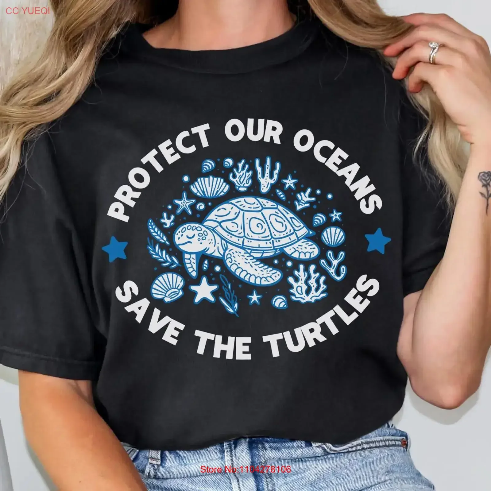 Protect Our Oceans T Shirt Save The Turtles Ocean Marine Conservation for Lover Sea Turtle Apparel vintage Washed Stylish