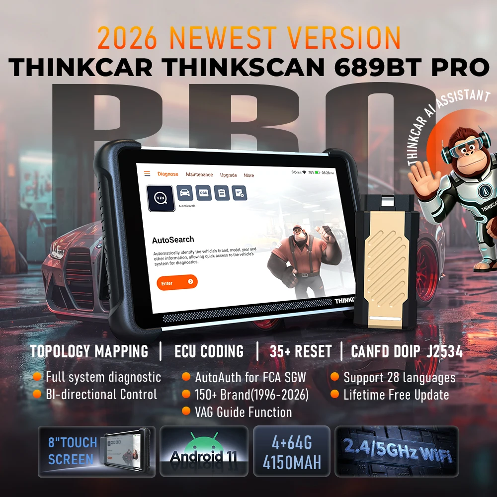 Lifetime Free Update THINKCAR THINKSCAN 689BT Pro OBD2 Scanner CANFD/DoIP All System Diagnose Topology 35 Reset Bi-directional