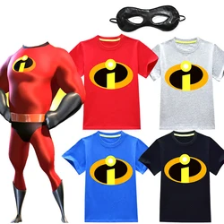 Camisetas infantis de manga curta, conjuntos de tops adolescentes, roupas para meninos, cosplay roupas Mr. Incredible 2, capa infantil, máscara de olhos, verão