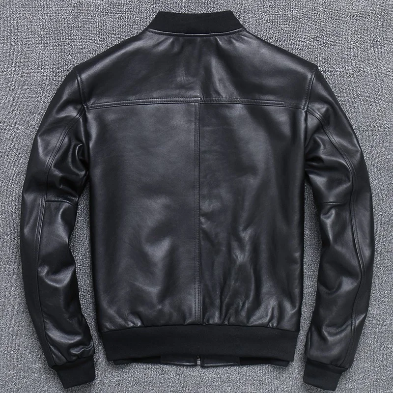 Aviation Genuine Leather Black Bomber Jacket Men Pilot Sheepskin Real Leather Jacket Slim Large Size 5XL Coats Veste Cuir Homme