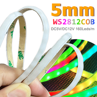 DC5V DC12V 5mm WS2812B COB LED Strip WS2812 Smart RGBIC Individually Addressable 160Leds/m High Density Flexible Pixel Light