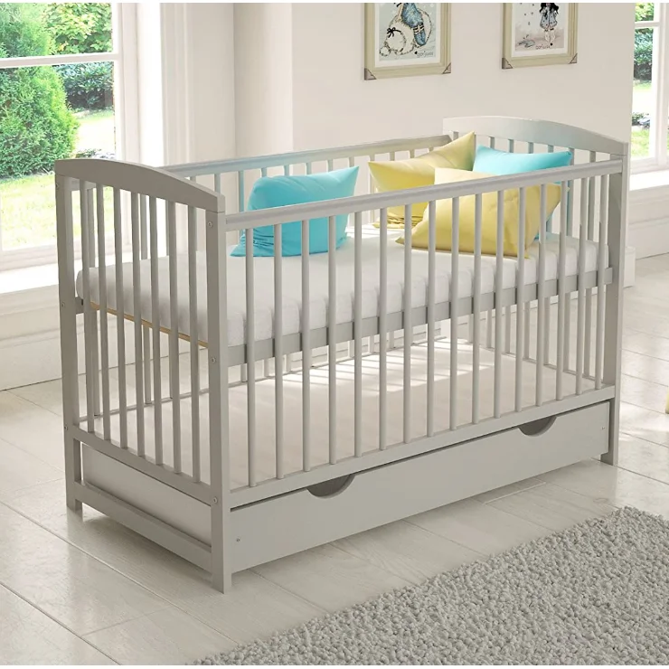 solid wood morden baby cribs kids furniture bed with drawer