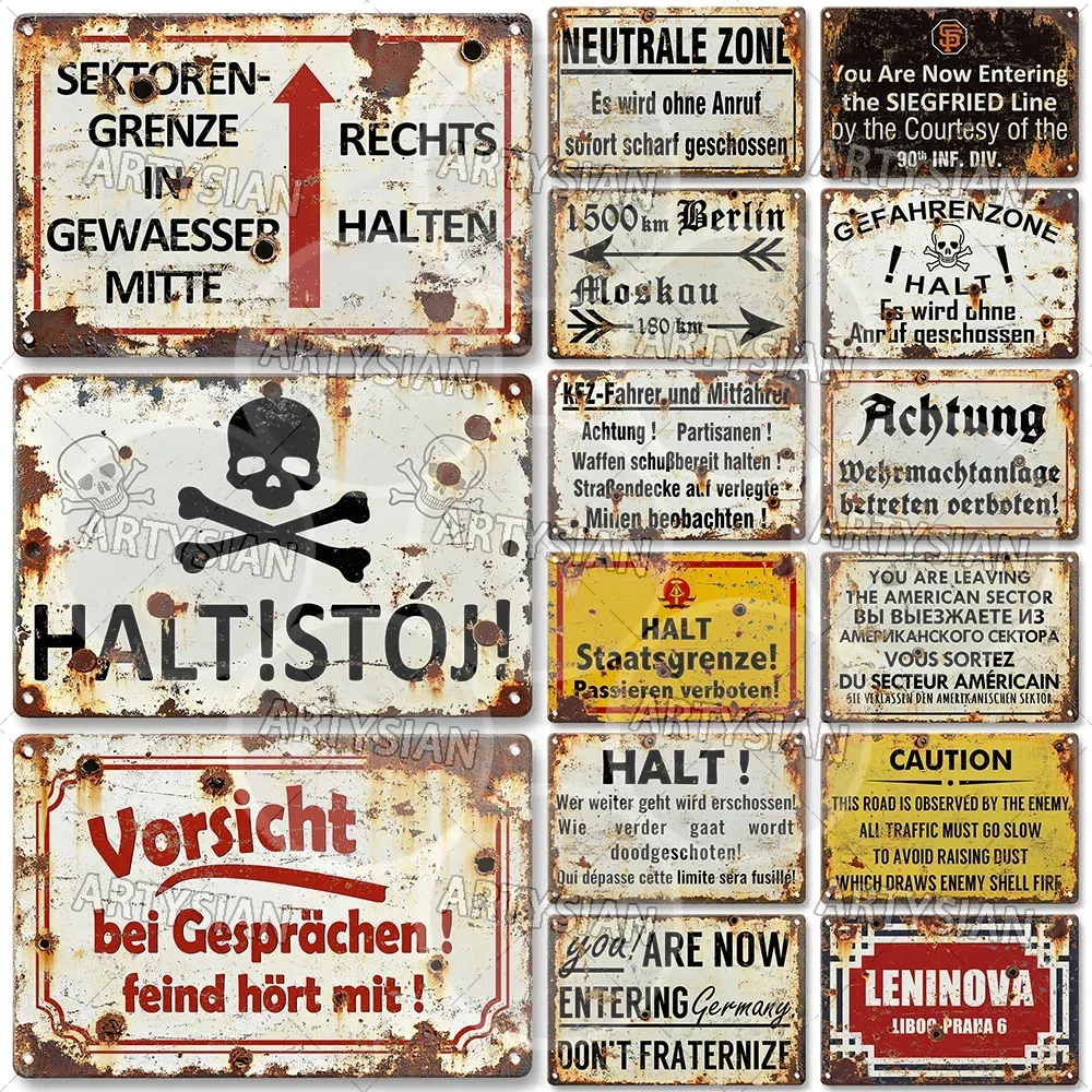 WWII Deutsches Militärwarnschild Kalter Krieg Grenzschild Slogan Ostdeutschland Sowjetunion Berliner Wandwarnschild Metallschild DDR Sektor