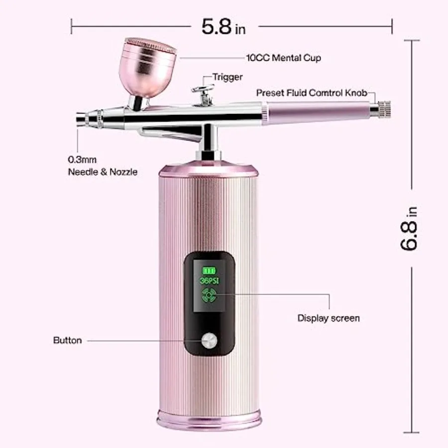 ชุดพ่นสีไร้สายแบบชาร์จไฟได้ พร้อมคอมเพรสเซอร์ในตัว สำหรับตกแต่งเล็บ ตกแต่งเค้ก งานฝีมือ งานพ่นสีโมเดล และงานละเอียดอื่นๆ