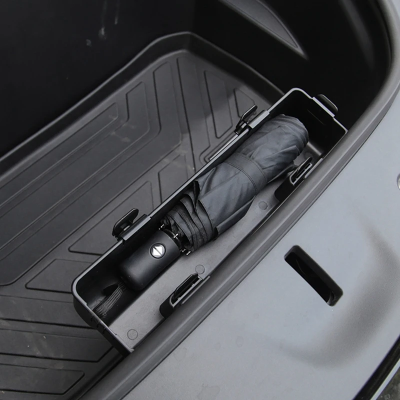 1 PCS Umbrella Storage Box Black Plastic For Tesla Model Y 2021-2023 Front Trunk Hook Organizer Holder