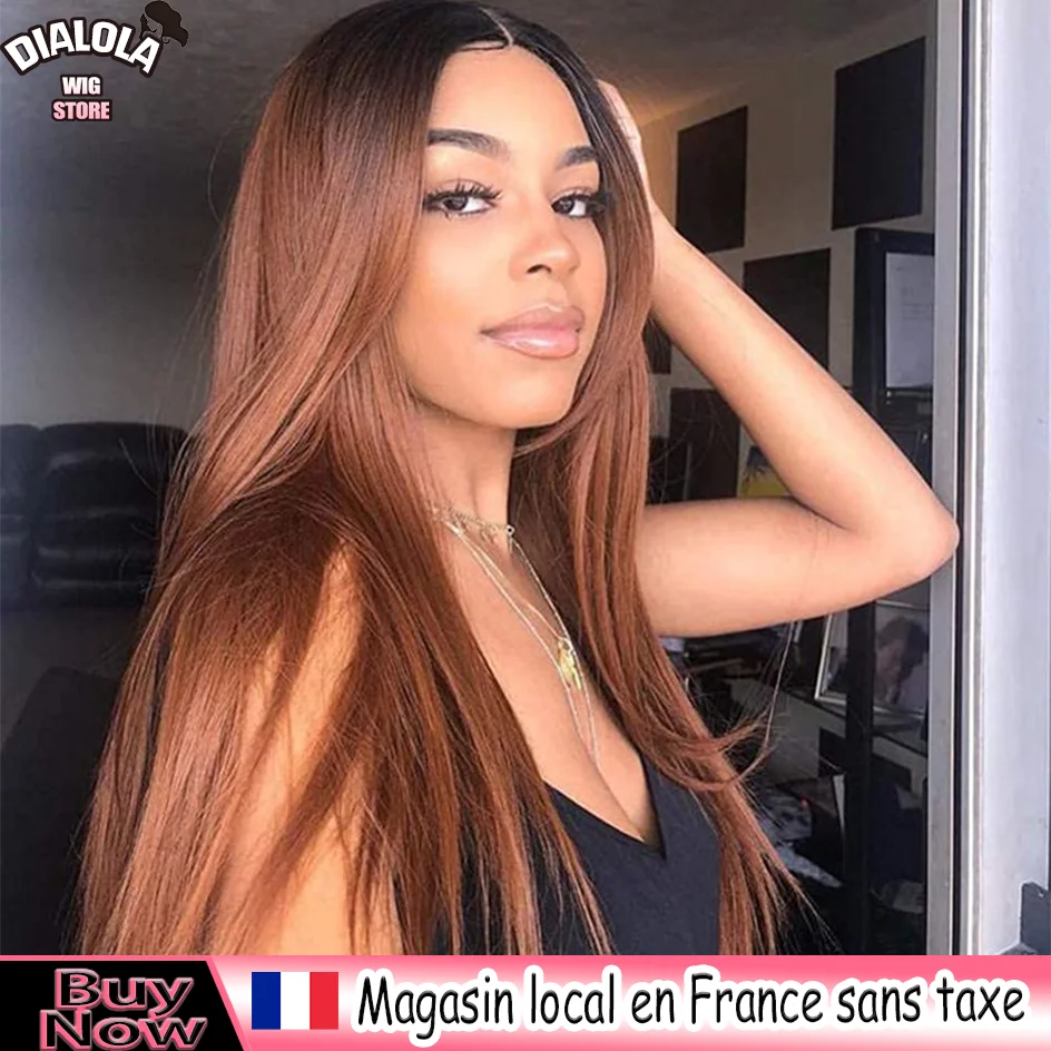 Perruques en cheveux humains bruns chocolat raides, 100% naturelles, perruque frontale en dentelle HD 13x6, 30-36 pouces, perruques brésiliennes colorées d'origine