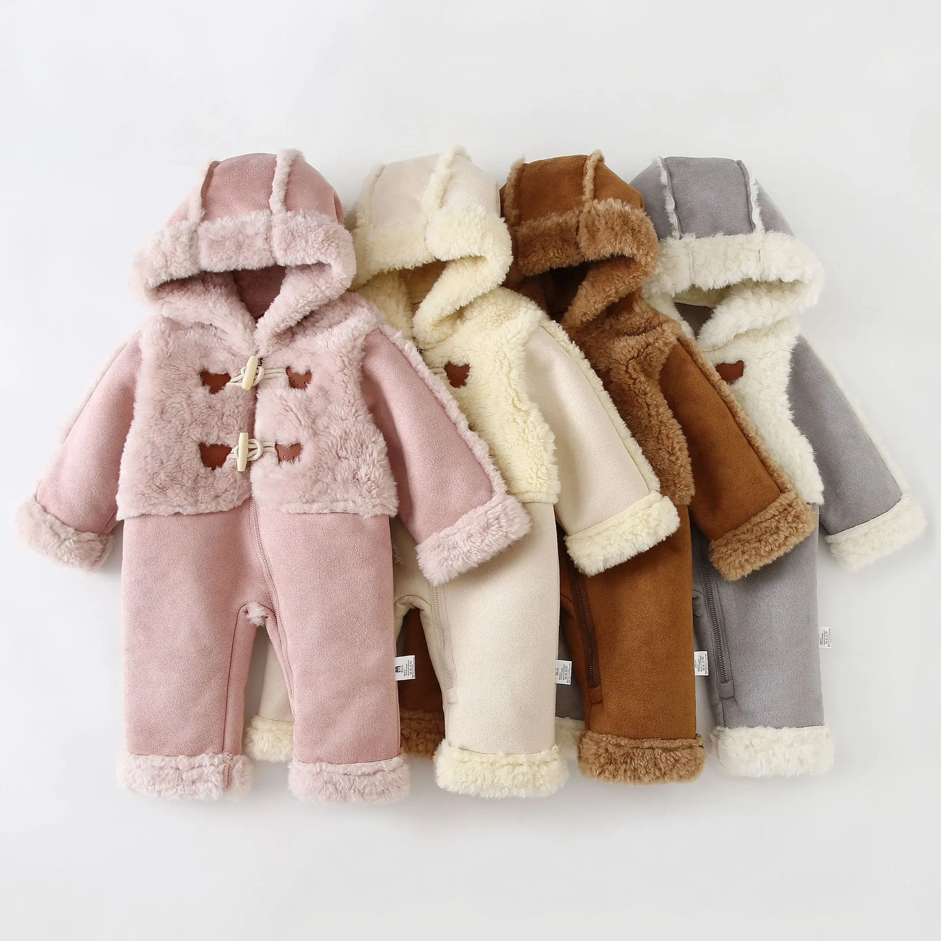Baby Onesie Baby Hooded Climbing Clothes Autumn and Winter Fleece Jacket Clothes