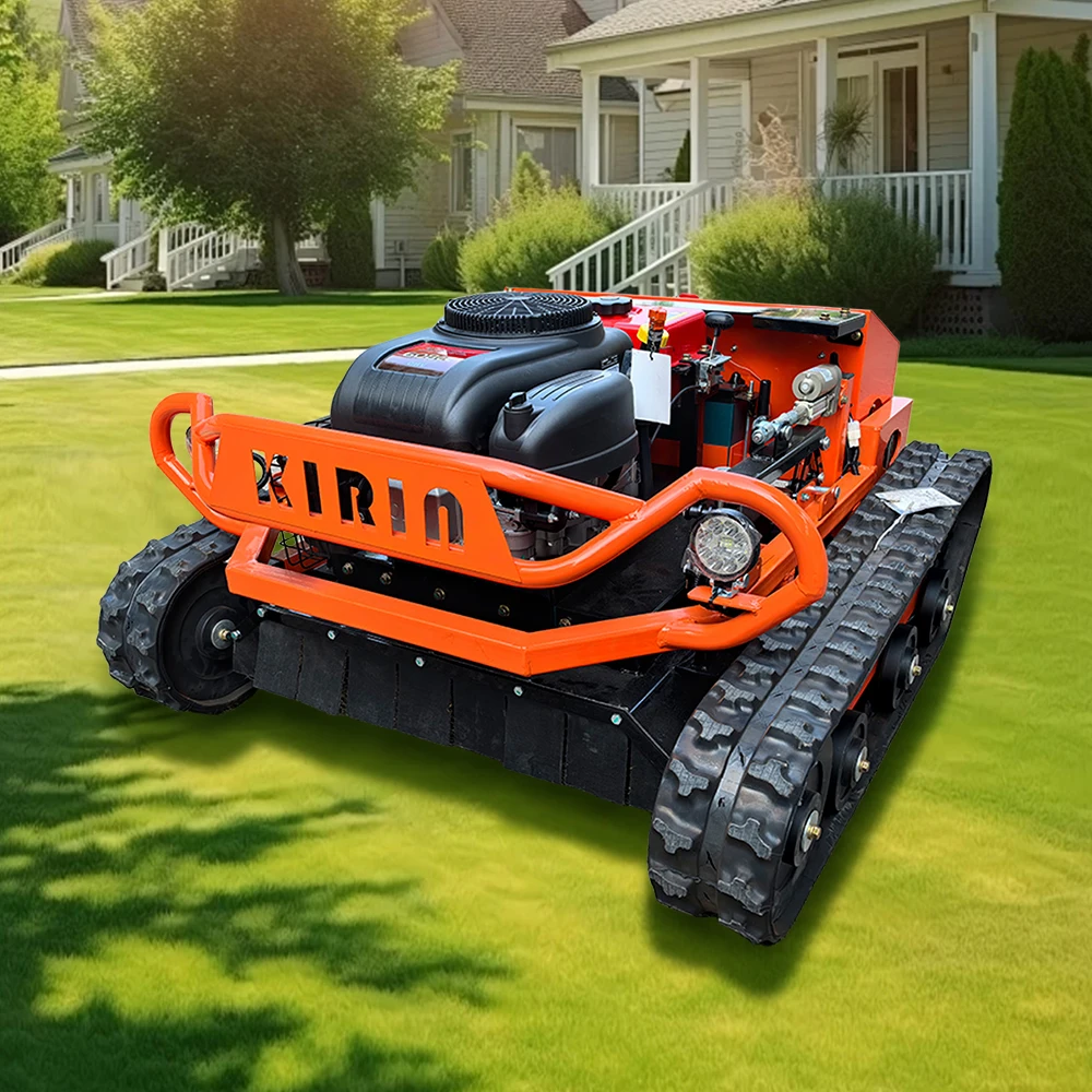 

Индивидуальная мощная гусеничная газонокосилка с дистанционным управлением, противоскользящими дорожками и регулируемой высотой резки.