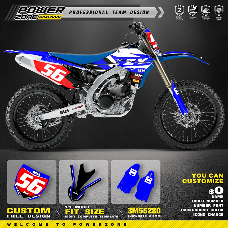 PowerZone Custom Team Graphics Backgrounds Decals Stickers Kit For YAMAHA YZF450 2010 2011 2012 2013  Motorcycle Decals 07
