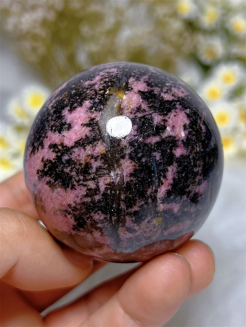 Natura Crystal Rhodonite SPhere With Rain Bow Free Form  Carving Reiki Healing Stone Home Decoration Exquisite Gift