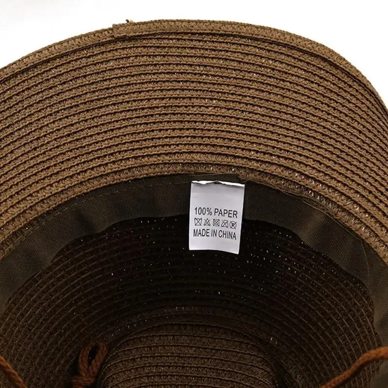 

652F Fashion Straw Weaving Hat Metal Skull Decors Cowboy Cowgirl Hat