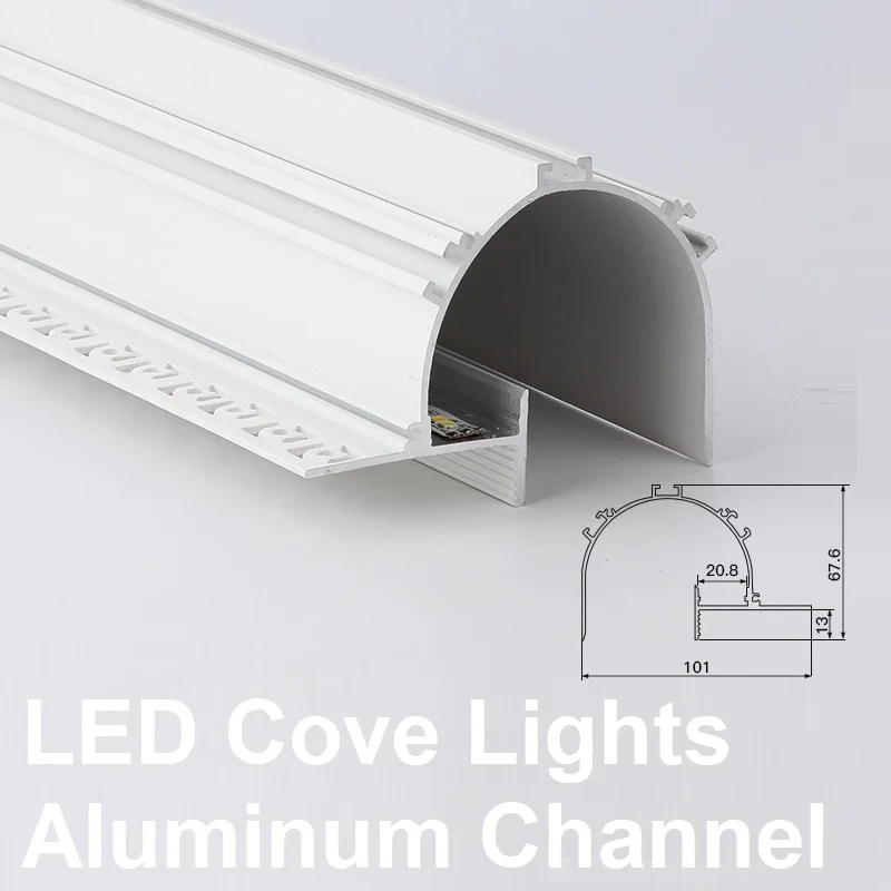 Plaster-in LED Cove Lighting Aluminum Extrusions, Indirect Ceiling LED Perimeter Lights, Arch Shape Tunnel Lamps