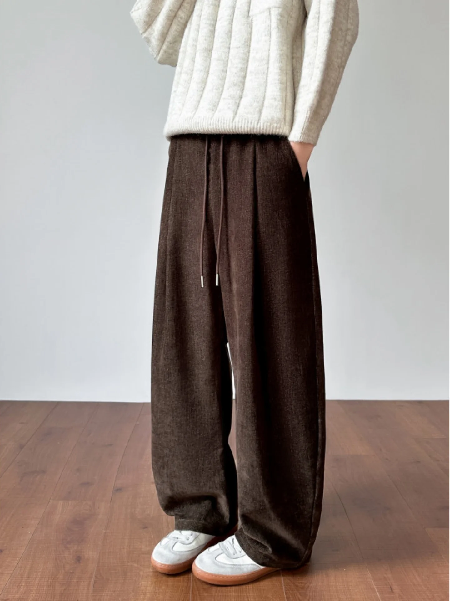 

Мужские утепленные зимние шерстяные брюки из высококачественного трикотажа, широкие брюки-джоггеры, повседневные молодежные модные брюки