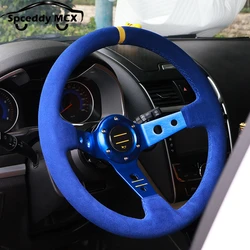 Universal 350mm Racing Steering Wheel Suede 14inch Deep Dish Bolts With Horn Button Include Aluminum Ring For VW HONDA BMW Ford