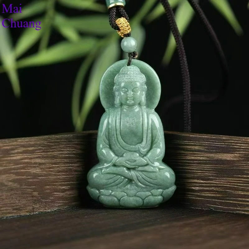 Natural Burmese Jade Bean Green Hand-carved Three-dimensional Tathagata Buddha Emerald Fashion Accessories MenWomen Couples Gift
