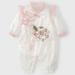 Fall Baby Clothes Girl Fashion Chinese Style Princess Cute Rabbit Flower Long Sleeve Mesh Cotton Jumpsuits Newborn Romper BC1551