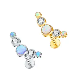 1Pc G23 Titanium Single Gold Color Opal CZ 16G Internally Threaded Flat Back Labret Helix Tragus Piercing Labret