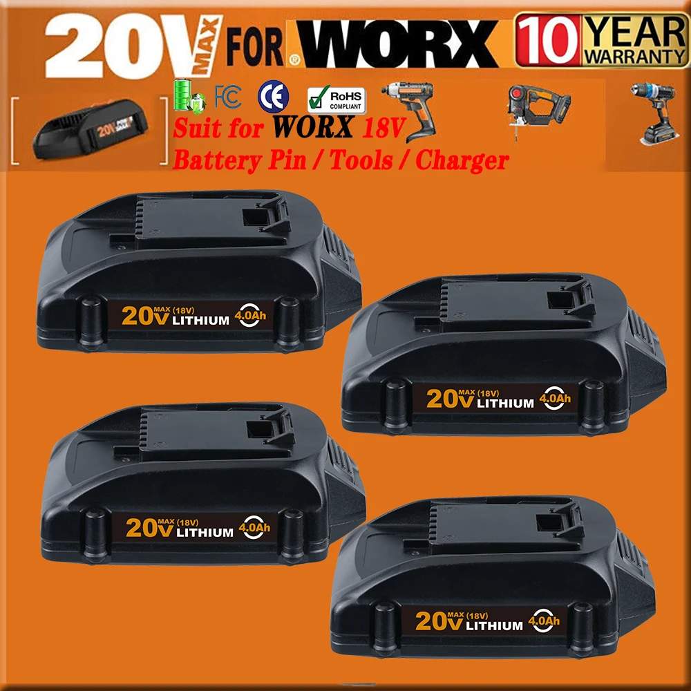 

1/2/4Pack 4.0Ah WA3520 Li-on Battery Replace for Worx PowerShare 20V Battery Pin WA3525 WA3575 WG151s WG155s Suit for Power Tool