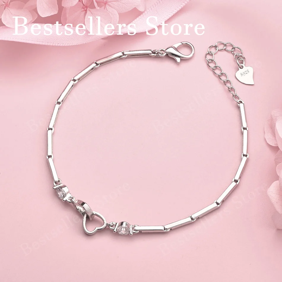 

925 sterling silver 8-inch exquisite heart-shaped zircon bracelet for ladies, elegant wedding accessories, party jewelry