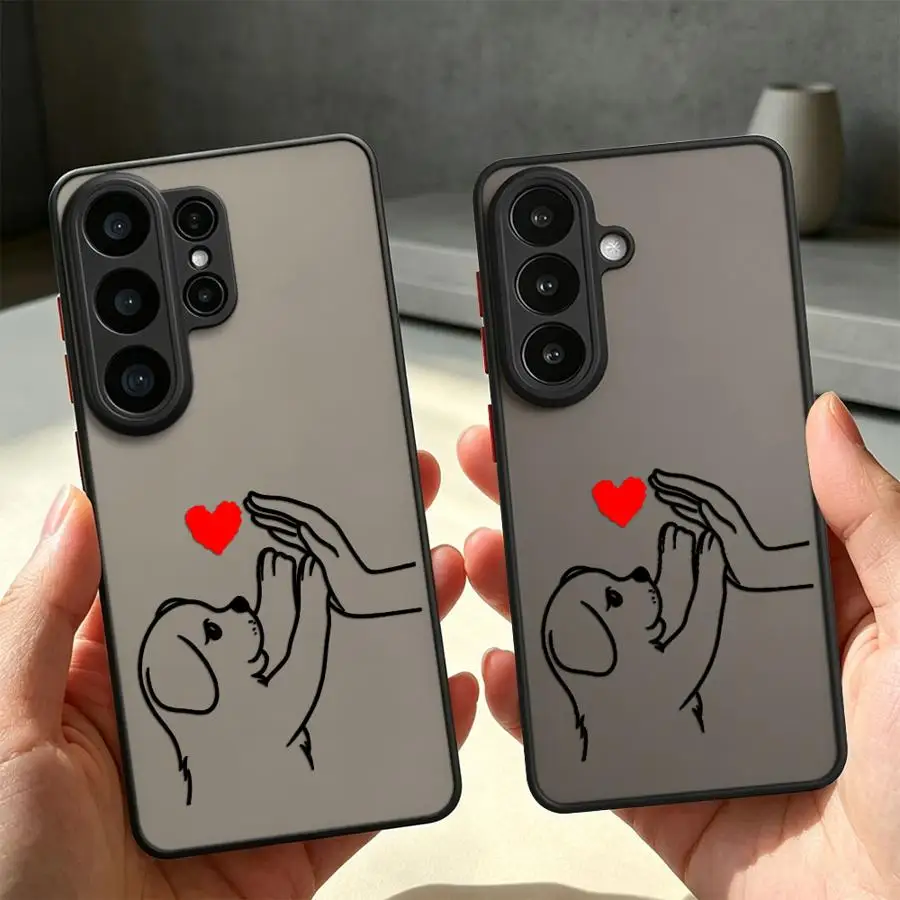 Red Heart Hand Dog Sketch Funda Back Phone Cover Case for Samsung Galaxy S26 Note 20 Ultra 10+ S23 FE S22 S21 S20 FE S24 Plus