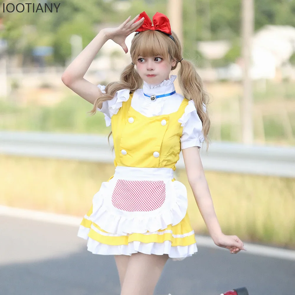 CosplayYellow Sweet Cute Lolita Japanese Anime Girl Kawaii Cafe Apron Dress Maid Halloween Carnival Party Stage Role Play Costum