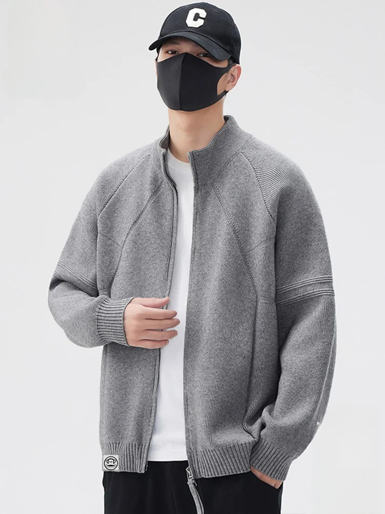 

PaulFrank ey Knitted Open Cardigan Sweater Men's Loose All-Match Color Stand Collar Jaet Autumn Winter Casual Sle