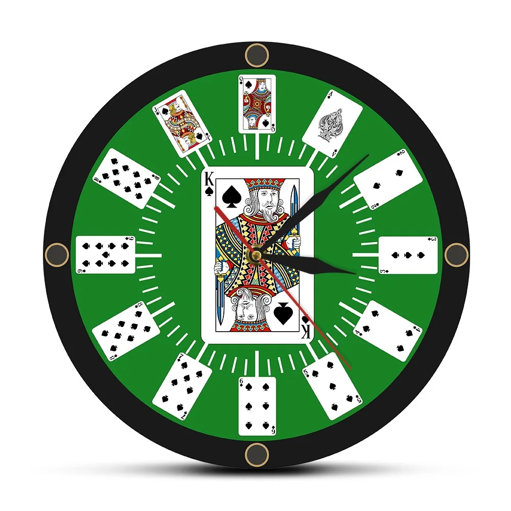 Spades King Poker Playing Cards Wall Clock Silent Quartz Timepiece for Game Room Man Cave Poker Lover Magician Gift