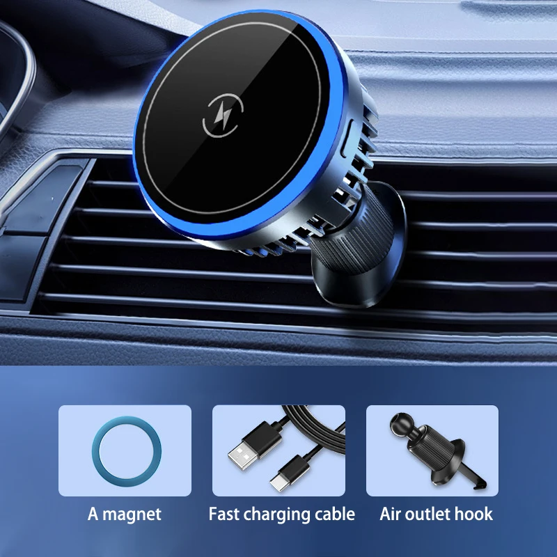 Ice Cooling Magnetic Car Wireless Charger Air Vent Mount Fast Charging Station For IPhone 15 14 13 12 Pro Max Car Phone Holder