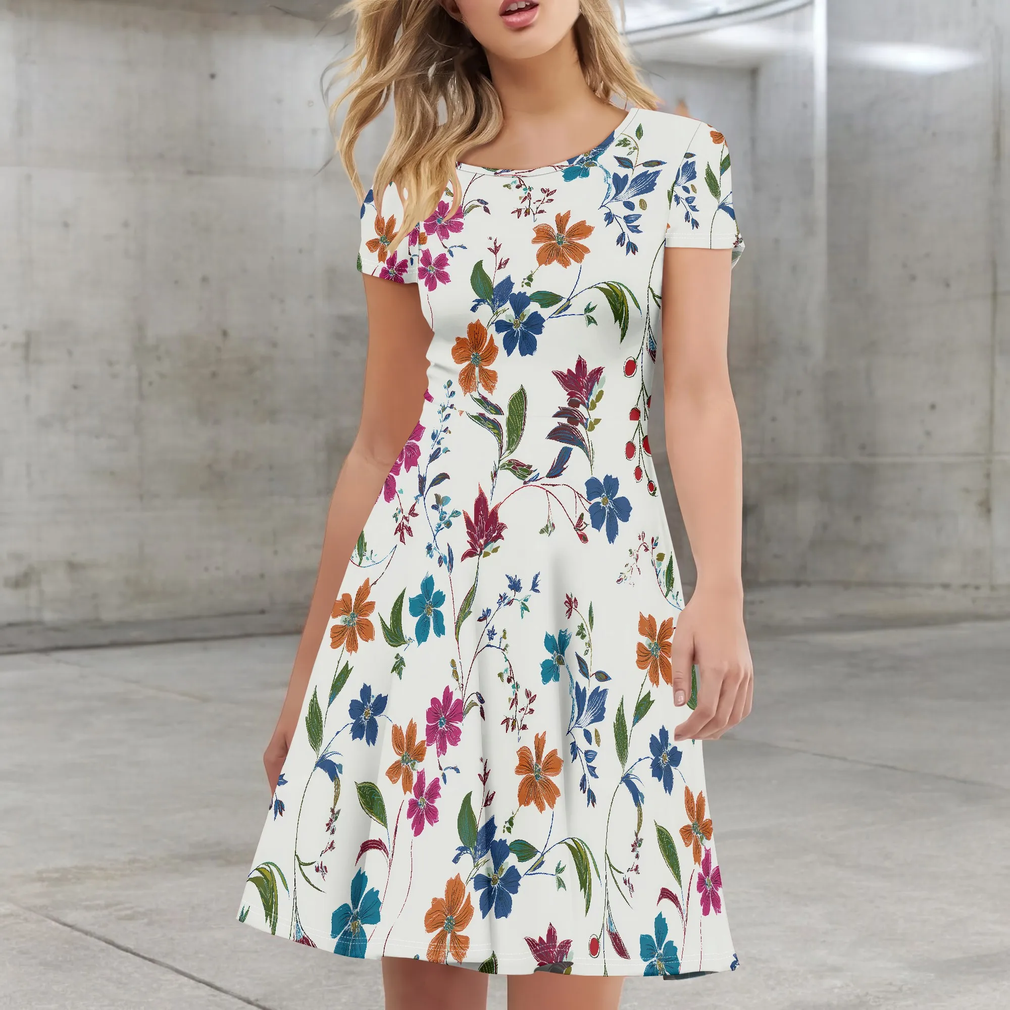 サマードレス女性用カジュアルTシャツ半袖ドレススイング流れるビーチ休暇サンドレス