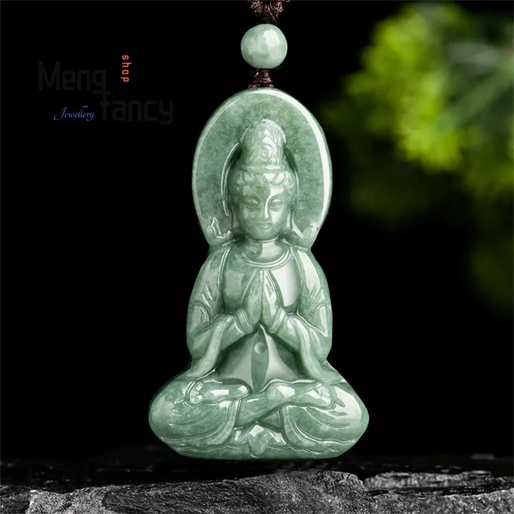 Natural A-goods Jadeite Bean Seed Three-dimensional Goddess of Mercy Jade Pendant Exquisite Amulet Best Selling Fashion Jewelry