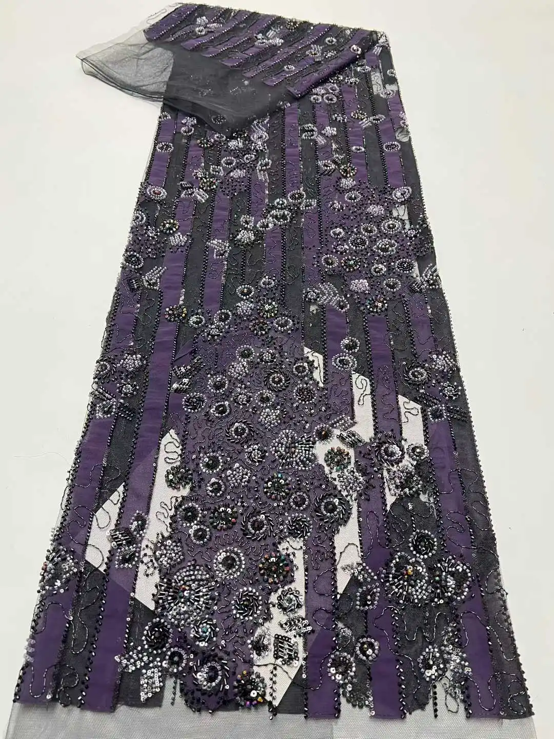 

2026 Luxury African Sequins Beaded Lace Fabric High Quality Groom Nigerian Wedding Bridal Embroidery French Tulle Sewing