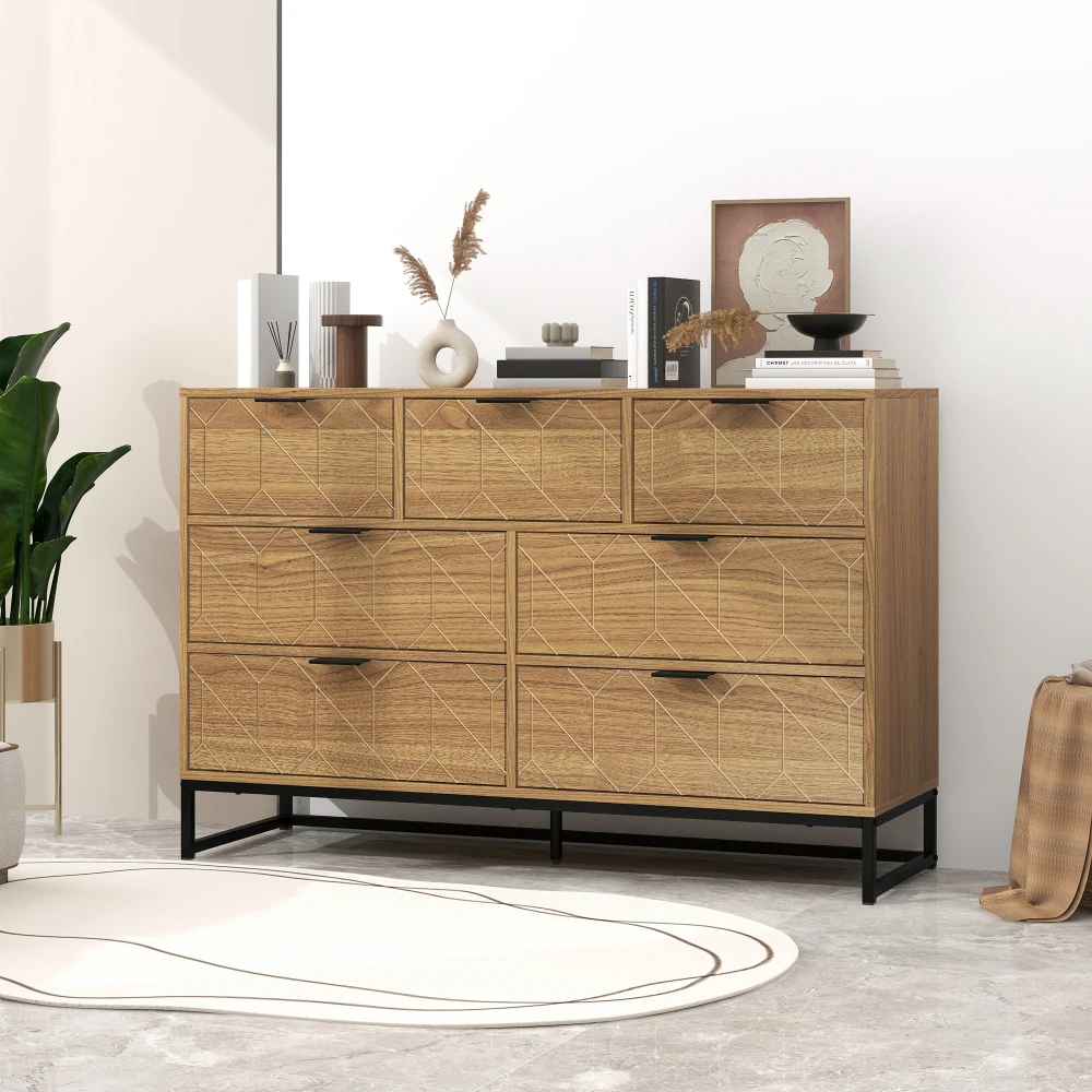 

Modern Dresser, Dressers Chests with Metal Handles and 7 Drawers, Modern Storage Organizer Dresser for Bedroom, Wood Cabinet