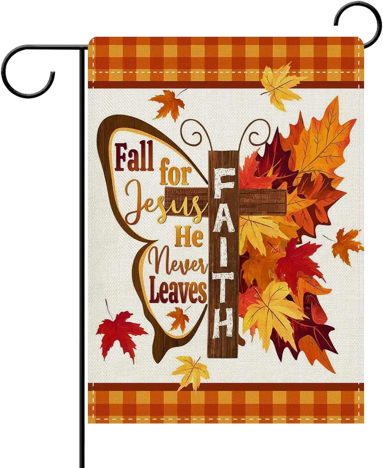Dyrenson Fall for Jesus He Never Leaves Butterfly Christian Decorative Garden Flag, Religious Autumn Faith Cross Yard Outsid UUN