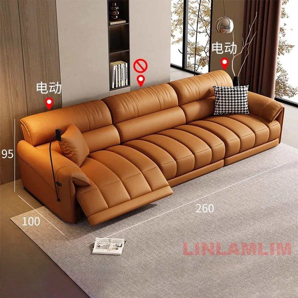 Modern Electric Reclining Sofa with Adjustable Footrest, USB, and Foldable Center Console – Italian Genuine Leather Power Sofa