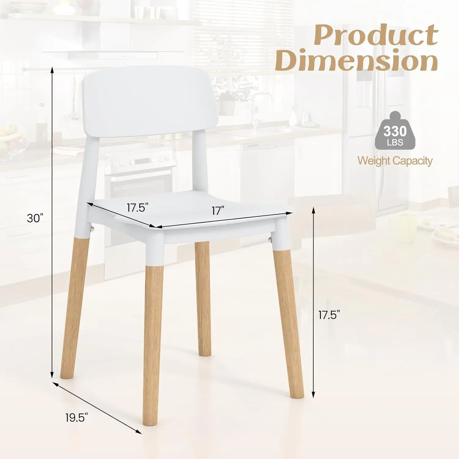 Houten eetkamerstoelen set van 4, moderne eetkamerstoelen set met ergonomische rugleuning, brede zitting en stevige houten poten