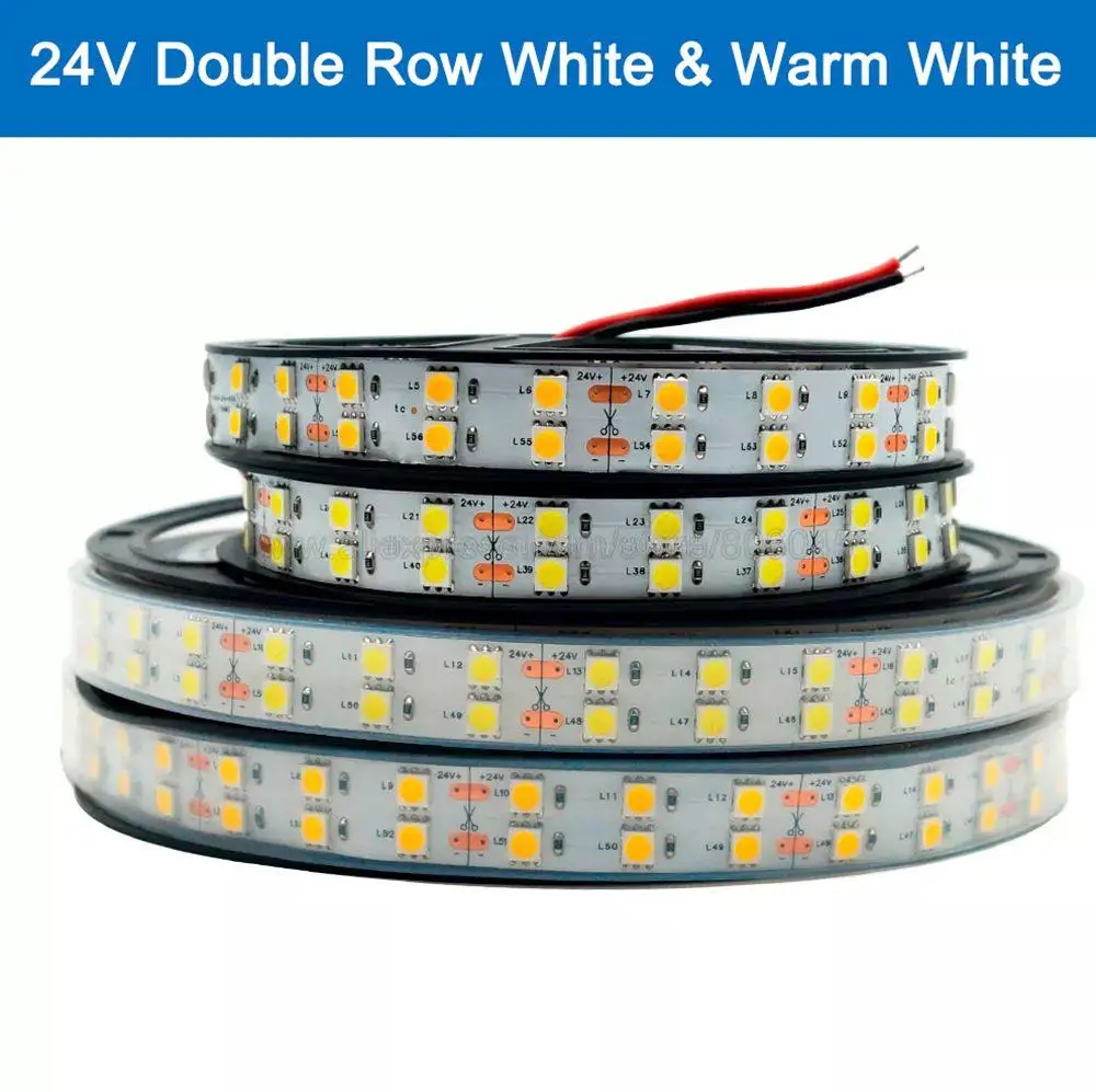 Tira de luces LED de doble fila, 5m, 12V, 24V, CC, SMD, 5050 RGB, RGBW, RGBWW, blanco frío, blanco cálido, Flexible, 120LED/m, 600LED, 15mm, PCB,